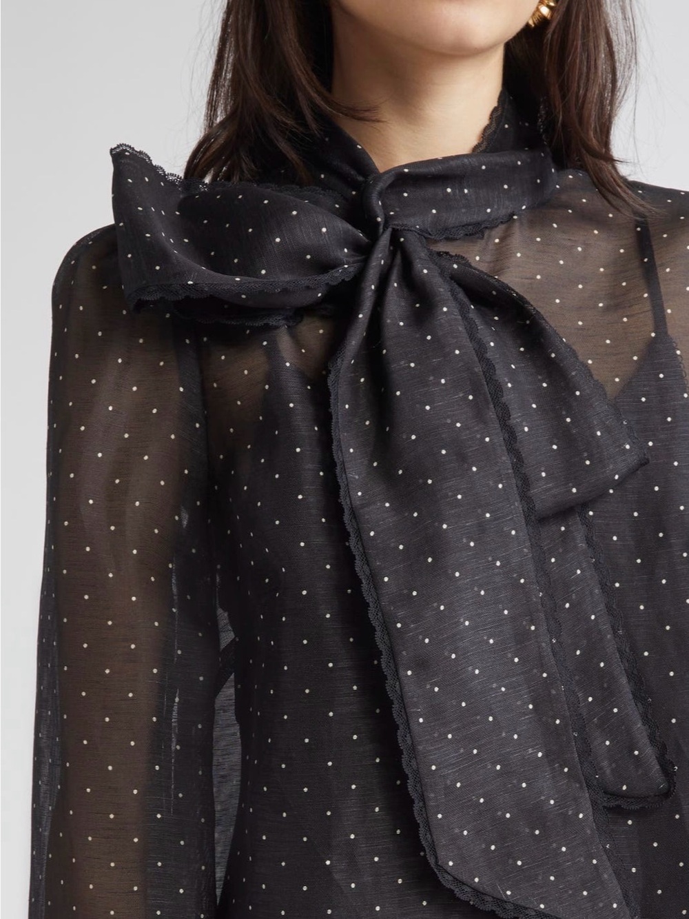 Zimmermann Black Sheer Polka Dot Bow-Tie Mini Dress